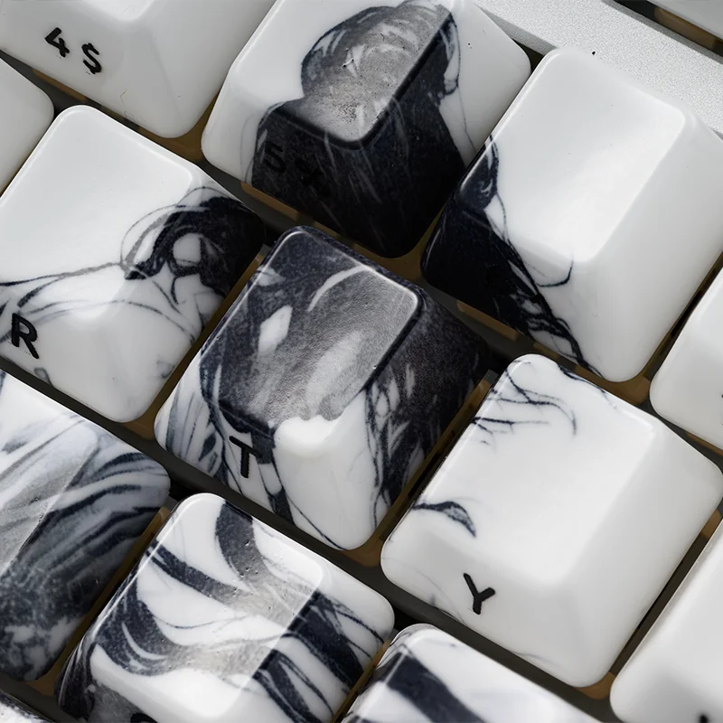 The Solitary Scholar Ceramic Keycap Set: luxurious, refined minimalist design. Tactile ceramic textures, subtle side-engraved legends for a unique touch.