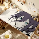 Chainsaw Man Blue Eyes Reze waterproof leather desk mat featuring vibrant anime art. This oil-proof, thickened mat is a sleek, artistic addition for any fan.