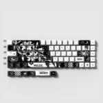 Iconic Reze 5.0 Chainsaw Man side-engraved keycaps set, showcasing the striking character motifs and clean legends from various artistic angles.