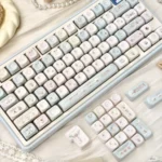 Dreamy Cloud Sheep 134-keycap set, featuring soft pastel clouds and playful sheep on milky OEM profile keycaps for a charming keyboard.