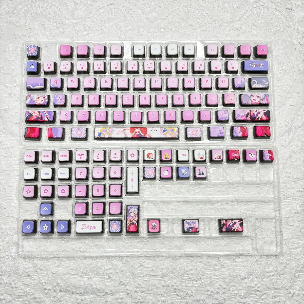 Yachiyo Runami Keycaps, MDA profile, captured from a different angle, revealing their captivating four-sided RGB glow.