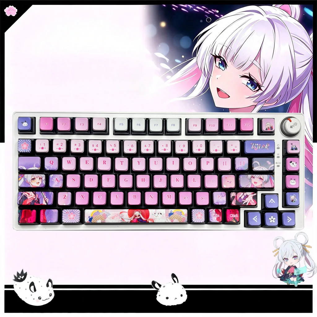 Yachiyo Runami Keycaps, MDA profile, glowing with a four-sided RGB light. Ethereal moon princess design for a cosmic keyboard journey.