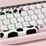 R66 MuMu Dairy Cow Custom Mechanical Keyboard. Playful cow theme, hot-swappable, triple-mode, with vibrant RGB.