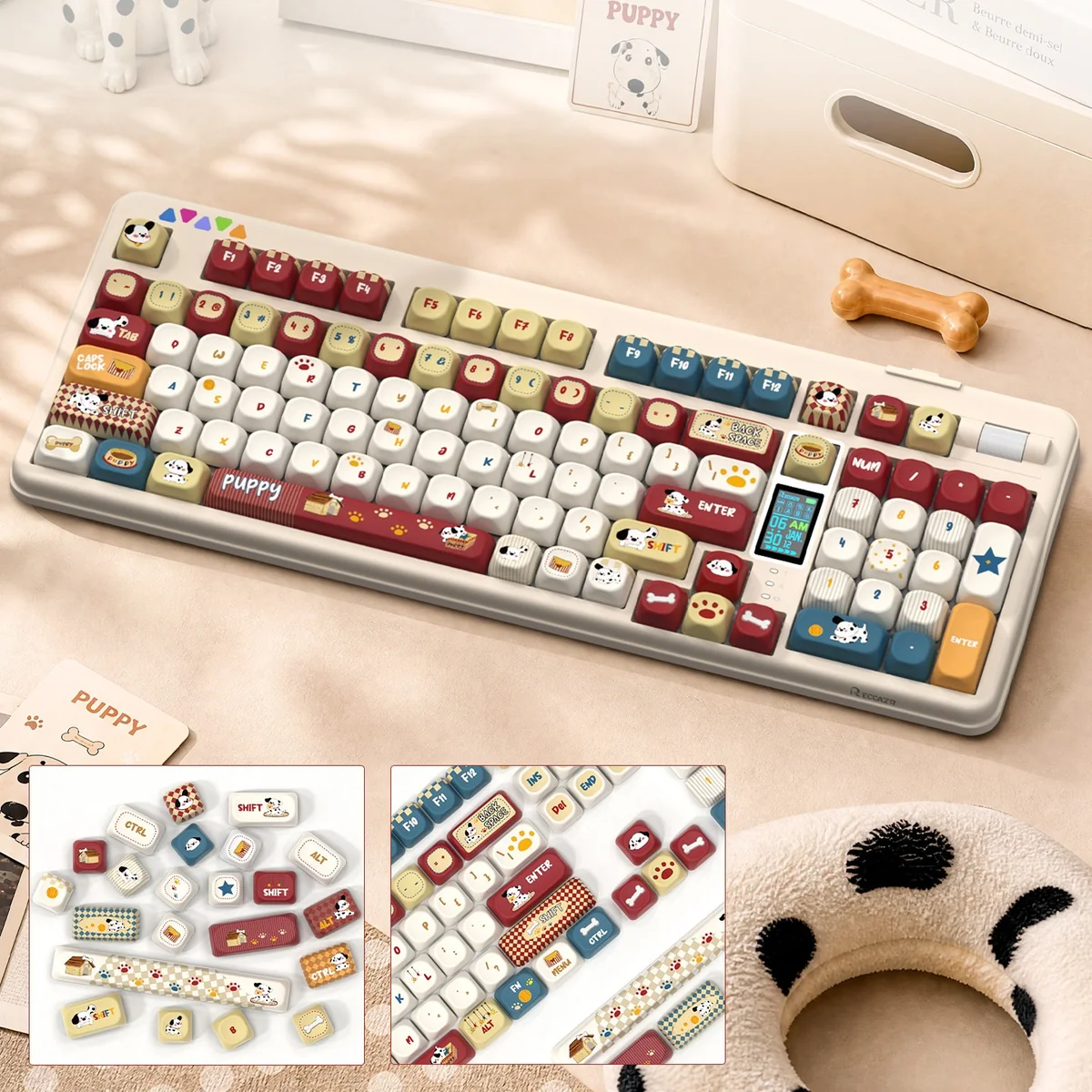 A unique Dalmatian Dog MOA profile PBT keycap, showcasing its playful black and white spotted design from a detailed close-up view.