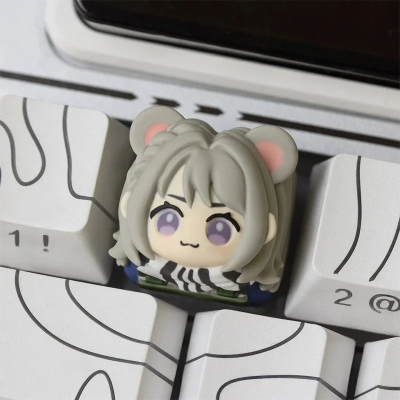 A detailed close-up of the unique hand-sculpted Mai Xiaowen/Hackclaw animal artisan keycap, showcasing its rugged, weathered texture and artistic character.