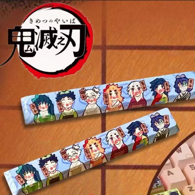Playful Demon Slayer Oiran PBT keycap displayed from various vibrant angles. This exclusive anime novelty keycap features its unique parody design.