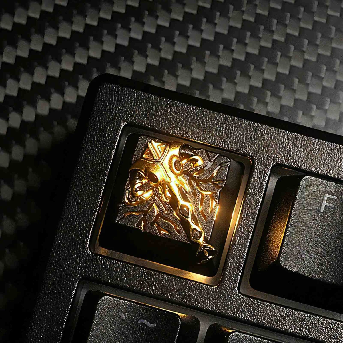 Premium DOTA 2 Black King Bar aluminum backlit keycap, showcasing the iconic BKB design with a sleek finish and vibrant backlighting.