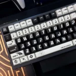 Unique Dreamcore PBT dye-sub keycaps showcasing monochromatic surreal dreamscape from all angles.