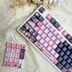 Elaina Keycaps: Wandering Witch PBT backlit set, featuring various artistic angles of dye-sublimated legends and anime-inspired Elaina design.
