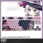 Elaina Keycaps: Wandering Witch PBT Backlit Set showcasing exclusive, dye-sublimated legends of Elaina, beautifully illuminated for an ar