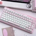 Enchanting Fairy Tale Tea Party PBT Keycaps set, showcasing whimsical pastel illustrations for a dreamy keyboard aesthetic.