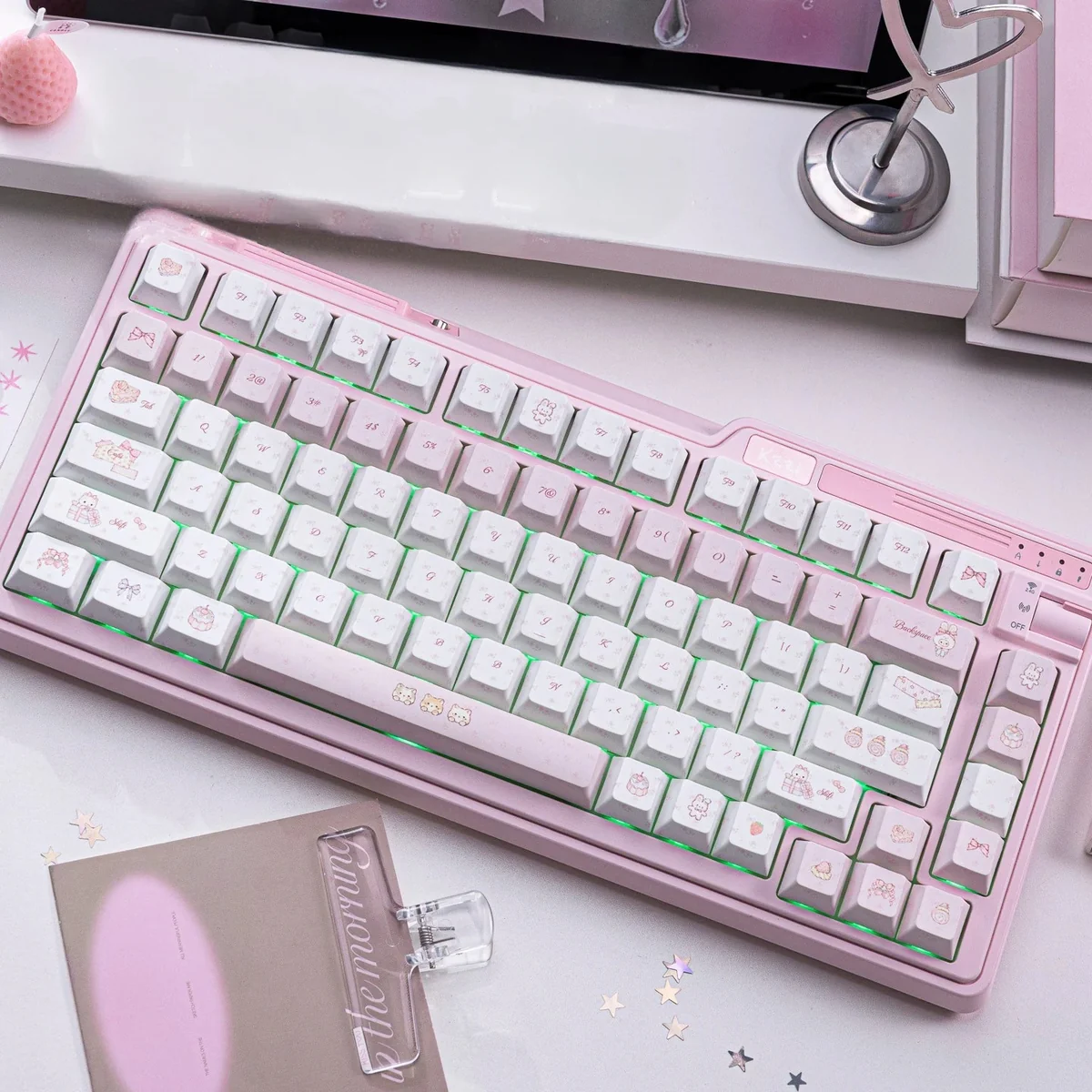 Enchanting Fairy Tale Tea Party PBT Keycaps set, showcasing whimsical pastel illustrations for a dreamy keyboard aesthetic.