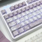 Vintage Rose PBT Keycap Set, artfully showcasing durable PBT and subtle side-printed legends. Soft hues evoke a rose garden aesthetic.