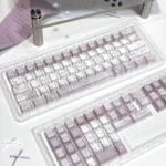 Side-printed Vintage Rose PBT Keycap Set. Soft hues evoke a vintage rose aesthetic and Cherry profile, multiple angles shown.