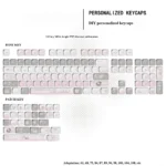 Close-up product gallery of Elegant French Dream PBT MOA keycaps set, revealing soft pastel colors and intricate vintage patterns from multiple artistic design.