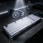 Vibrant retro gaming PBT XDA keycaps set, showcasing various angles of playful pixel art designs, perfect for a custom mechanical keyboard.