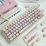 A collection of Gentle Landing MOA PBT keycaps from various artistic angles, emphasizing their serene, glazed aesthetic.