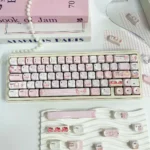 Serene PBT MOA Keycaps from the Gentle Landing set, displaying their unique profile and a captivating glazed aesthetic with soft, ethereal colors.