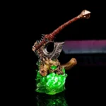 Artisan WoW Gorehowl Keycap detail, showing the intricate, magnetically detachable axe. A rugged dark fantasy design, perfect for Horde gaming collectible keycaps.