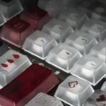 Elegant Frosted Grey Scale PC Keycaps Set from various angles, highlighting translucent design, modern minimalist style, and premium diffused light.
