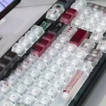 Elegant Frosted Grey Scale PC Keycap Set in Cherry Profile, featuring a modern translucent design with a premium, diffused light effect.