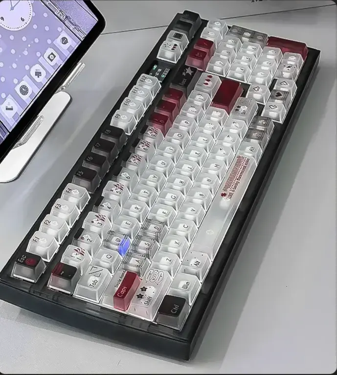 Premium Frosted Grey Scale PC Keycap Set showcasing its elegant translucent design and minimalist aesthetic, perfect for a sophisticated keyboard upgrade.