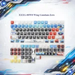 Iconic XXXG-00W0 Wing Gundam Zero Backlit PBT Keycaps set, displaying intricate mecha details and dynamic light effects for a premium keyboard.