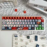Exclusive Gundam Kyrios translucent PBT keycaps set, showcasing intricate mecha design with a captivating glowing effect.