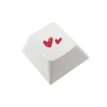 Captivating dual-heart dye-sublimated PBT keycaps showcased from multiple angles, highlighting their durable, vibrant texture and charming design.