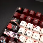 Close-up of vibrant Honkai Star Rail Sparkle PBT dye-sub keycaps, showcasing design and crisp front/side legends from multiple angles.
