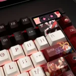 Exclusive Honkai Star Rail Sparkle PBT dye-sub keycaps set, showcasing vibrant colors and design from multiple angles with front and side transmit light.