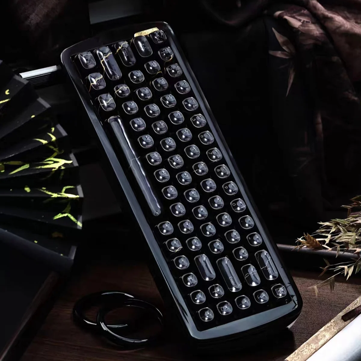Jade Marble MOA PBT Keycaps. Diverse views highlight jade-like PBT, marble texture, and ergonomic MOA profile for an elegant desktop.