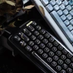 Elegant Jade Marble MOA PBT keycaps set, showcasing its jade-like PBT, intricate marble texture, and ergonomic MOA profile from multiple angles.