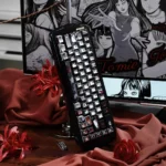 Junji Ito Tomie Metallic PBT Keycap Set, showcasing the eerie beauty of iconic Tomie artwork. This angle emphasizes the durable metallic PBT finish.
