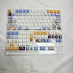 Chino Kafu keycaps Is the Order a Rabbit PBT backlit set, featuring adorable anime art and crisp, dye-sub legends displayed from multiple angles/