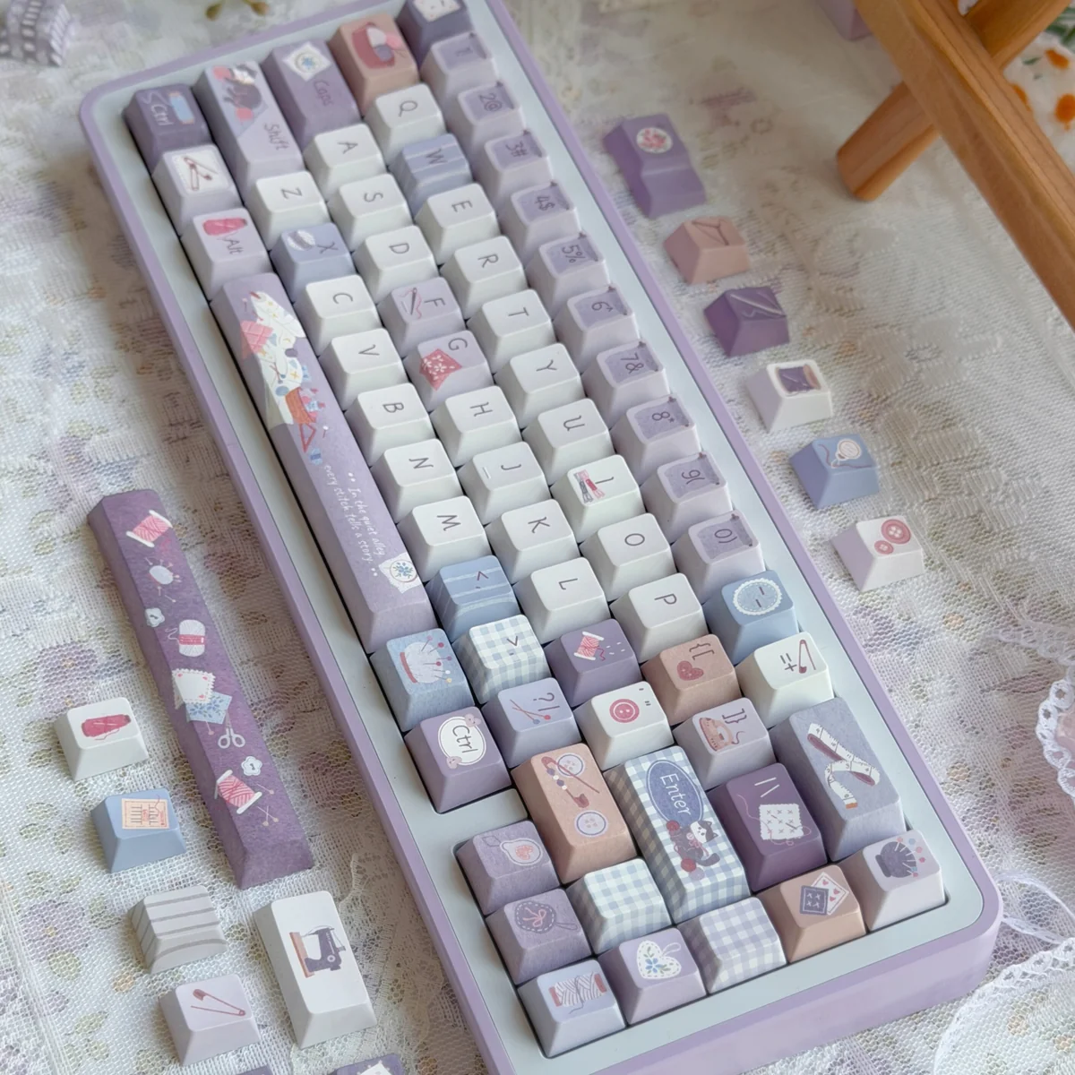 Little Tailor Artistry PBT Tailor Keycap Set, showing unique Little Tailor designs, meticulous craftsmanship, and durable PBT texture.