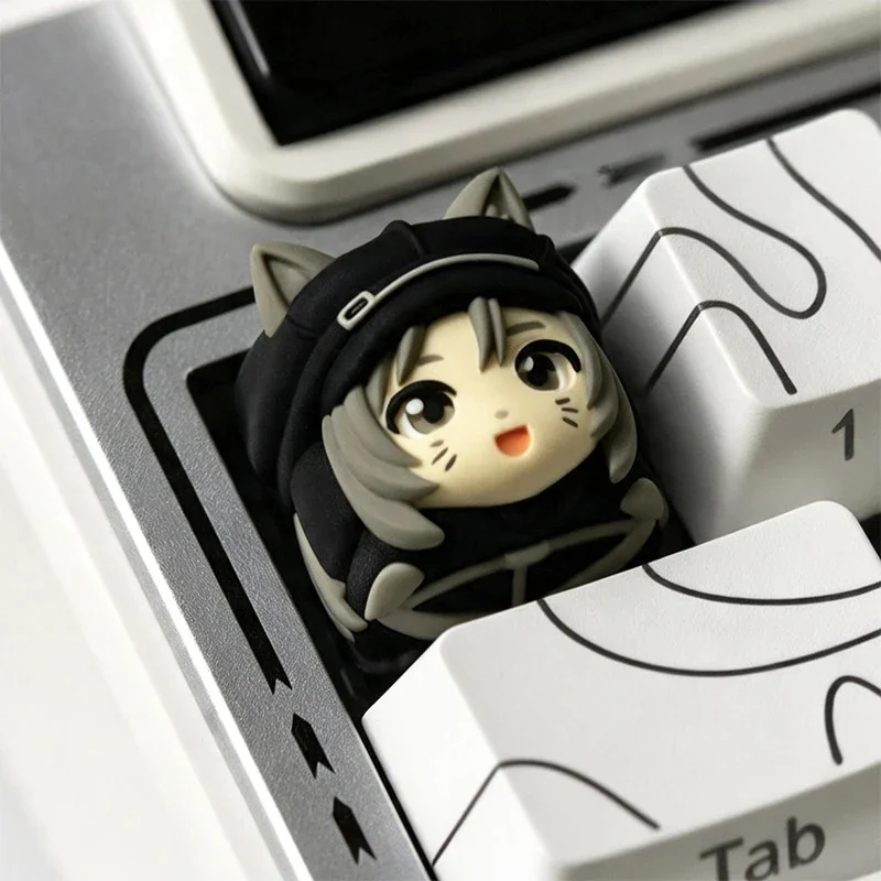 Intricate Luna hand-sculpted animal artisan keycap, fierce and adventurous, shown from a unique angle. This artistic piece enhances any keyboard setup.