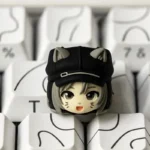 Close-up of Luna, a fierce hand-sculpted animal artisan keycap, revealing intricate details and unique, adventurous spirit.