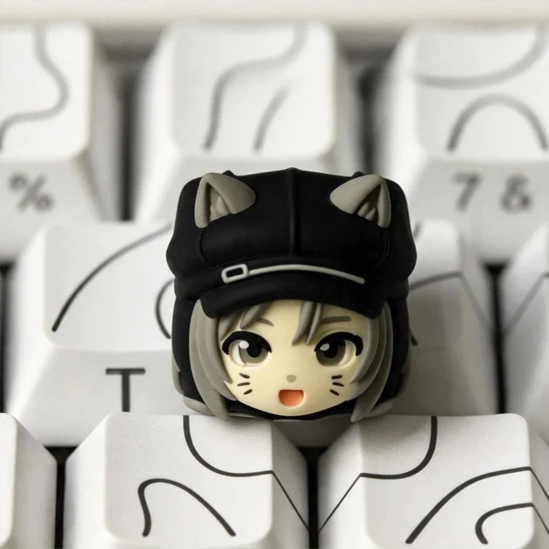 Close-up of Luna, a fierce hand-sculpted animal artisan keycap, revealing intricate details and unique, adventurous spirit.