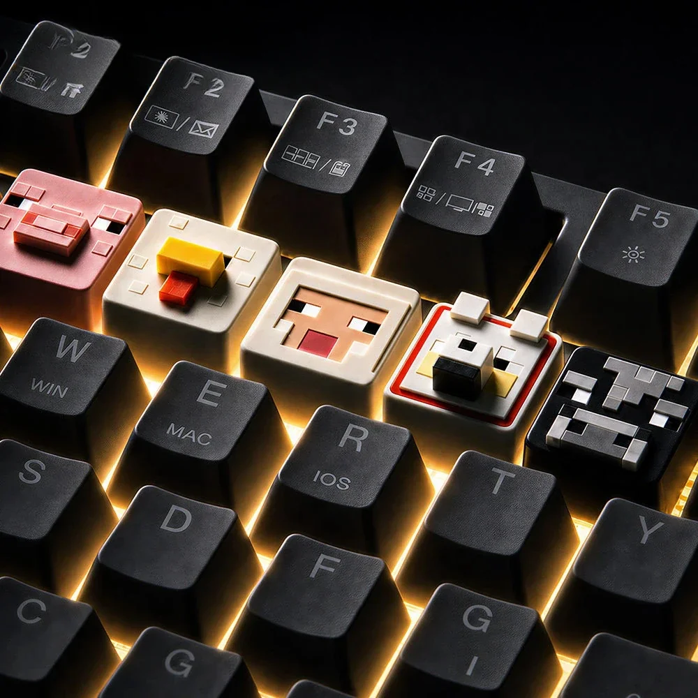 Charming handcrafted Minecraft animal resin keycap showcasing a vibrant pixel pal, an essential for any gamer's keyboard.