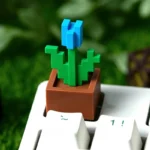 Playful close-ups of the iconic Minecraft Tulip artisan keycap, revealing its vibrant pixel art from various angles for a keyboard.