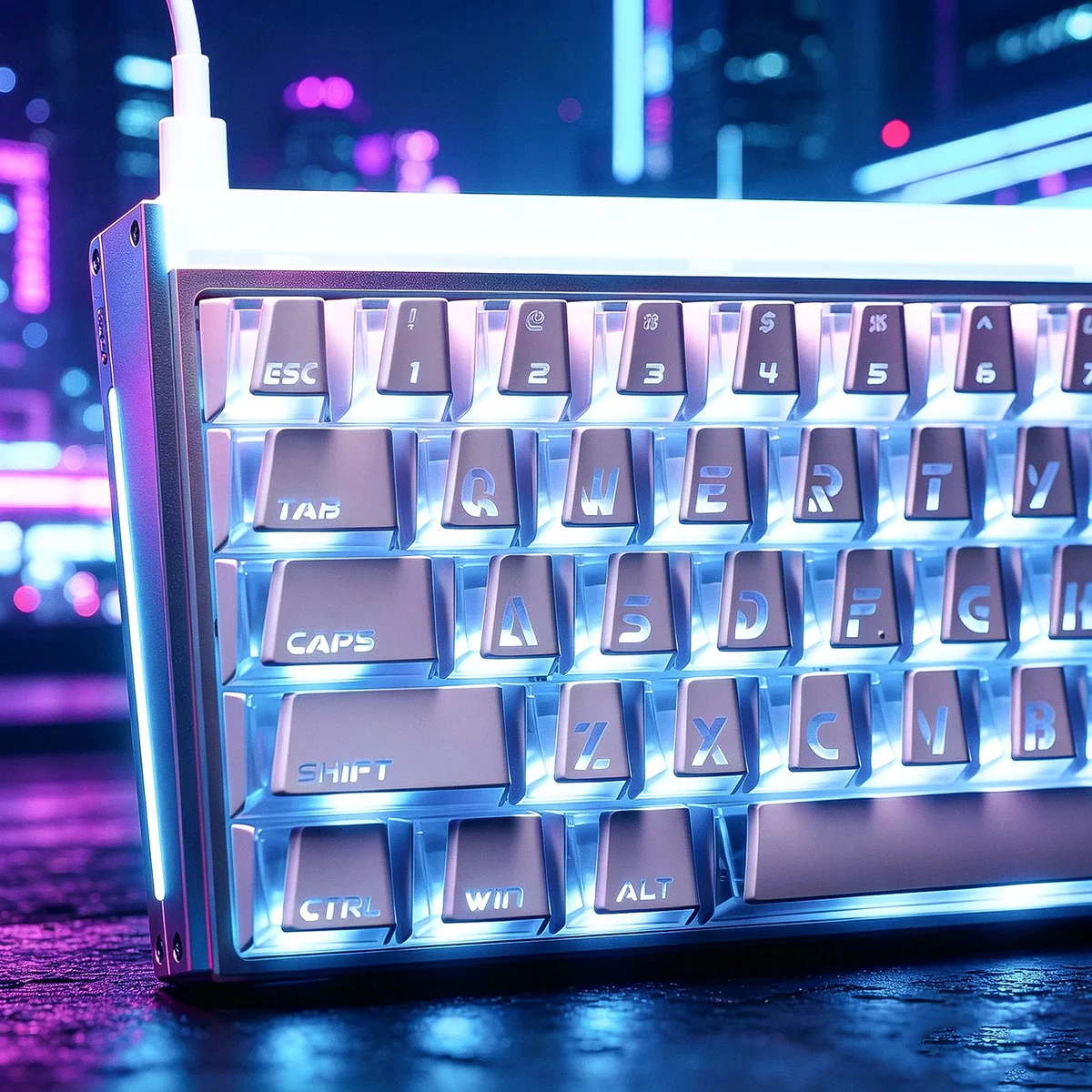 Premium Minimalist Prism Cherry Keycap Set. See their modern aesthetic, vibrant light refraction, and crisp, luminous legends.