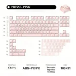 Pink Minimalist Prism Cherry Keycap Set, featuring 100 prism and 31 frosted supplemental keys. Modern, luminous design.