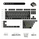 Premium black Minimalist Prism Cherry Keycaps, 100 prism and 31 frosted keys, for modern luminous light refraction.