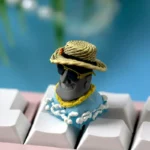 Multiple views of a handcrafted resin Easter Island Moai artisan keycap, showcasing its intricate sculptural details and ancient mystery.