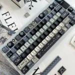 A full set of Romantic Night Weaving PBT Dye-sub keycaps, showcasing the enchanting dark celestial design from multiple artistic angles.