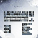 Romantic Night Weaving PBT Dye-sub Keycap Set displayed from various angles, revealing its enchanting dark celestial and intricate night sky patterns.