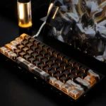 Explore the Cosmic Portal Backlit PBT Keycaps from various angles, highlighting their stunning interstellar design, dynamic backlighting.