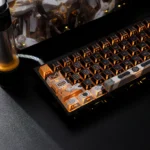 Cosmic Portal backlit PBT keycaps from various angles. Stunning interstellar design and vibrant RGB backlighting highlight premium PBT durability.