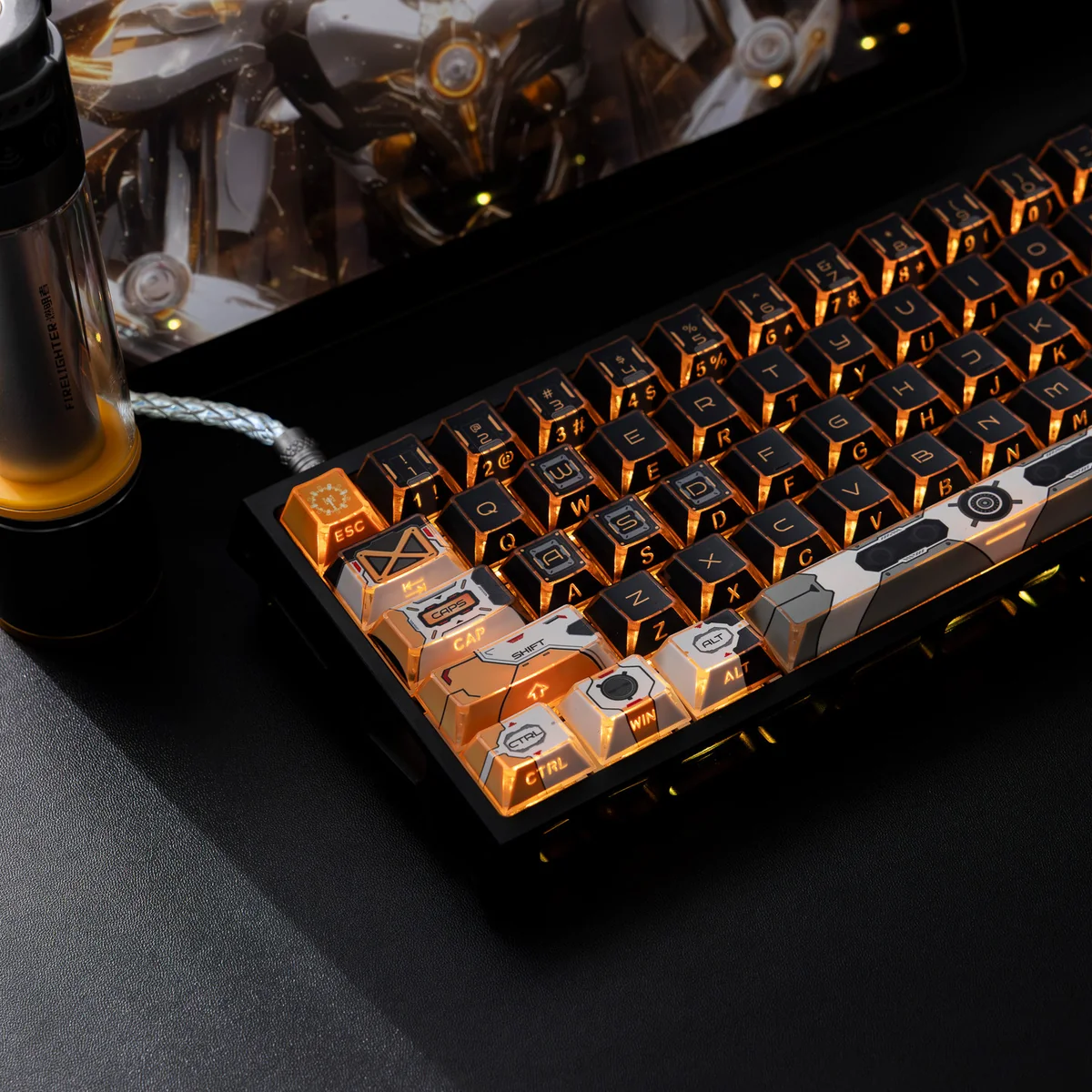 Cosmic Portal backlit PBT keycaps from various angles. Stunning interstellar design and vibrant RGB backlighting highlight premium PBT durability.